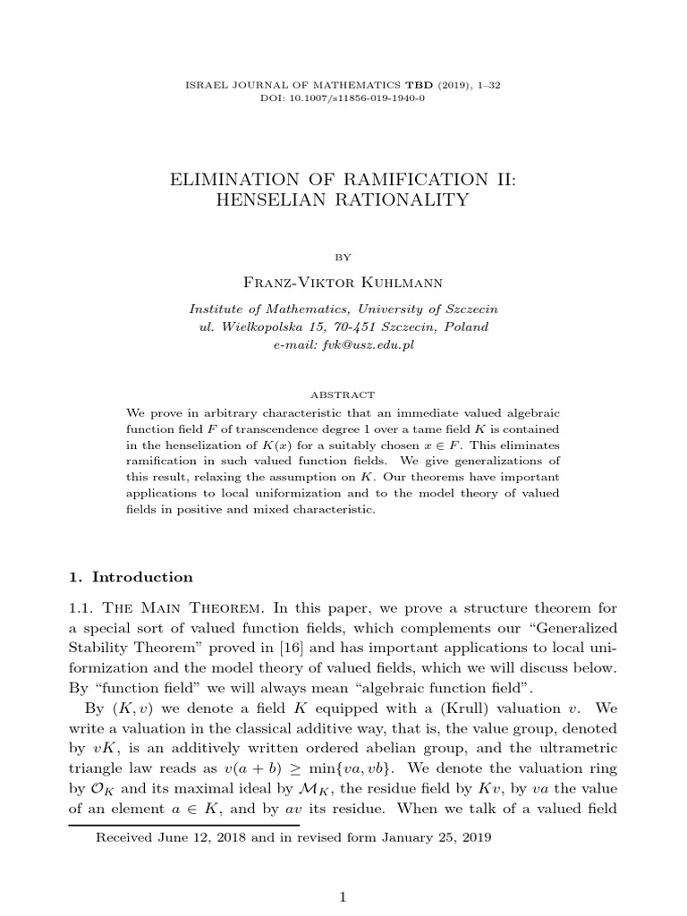 Elimination of Ramification II Henselian Rationality 10.1007s11856-019 ...