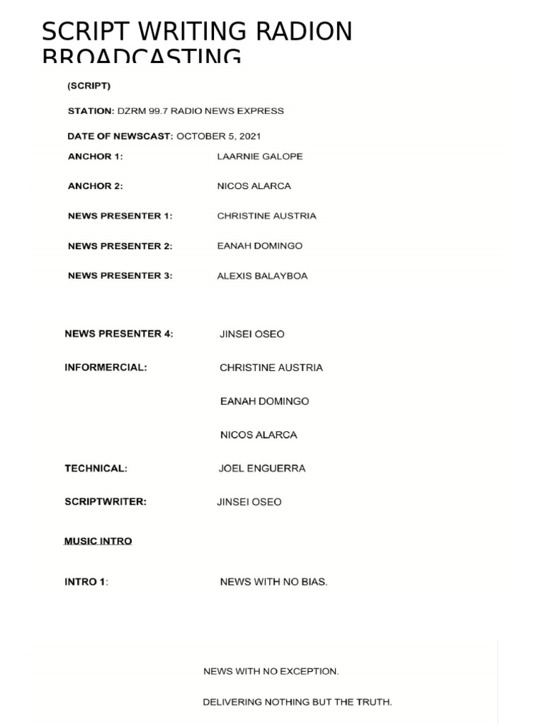 Script Writing Radion Broadcasting | PDF