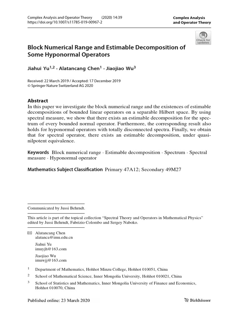 Block Numerical Range and Estimable Decomposition of Some Hyponormal ...