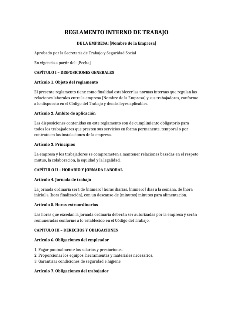 Reglamento Interno de Trabajo Empresa | PDF | Derecho laboral | Justicia