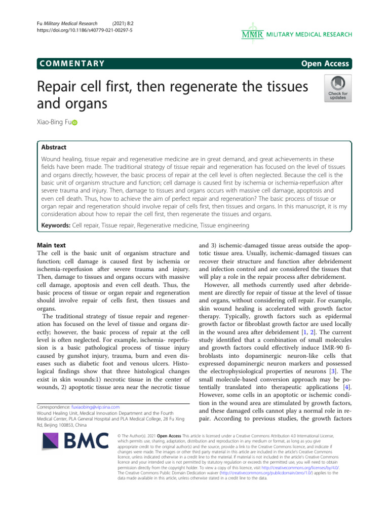Cell Repair Before Tissue Regeneration | PDF | Wound | Wound Healing