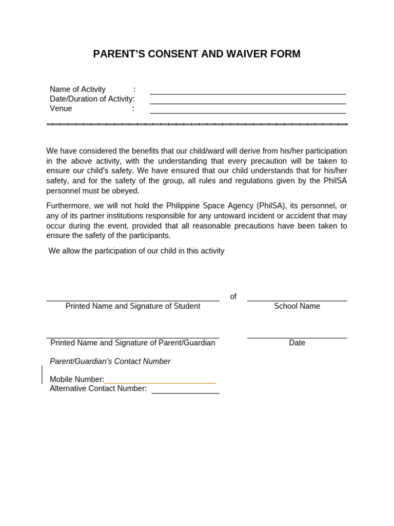 Parent Consent and Waiver Form | PDF