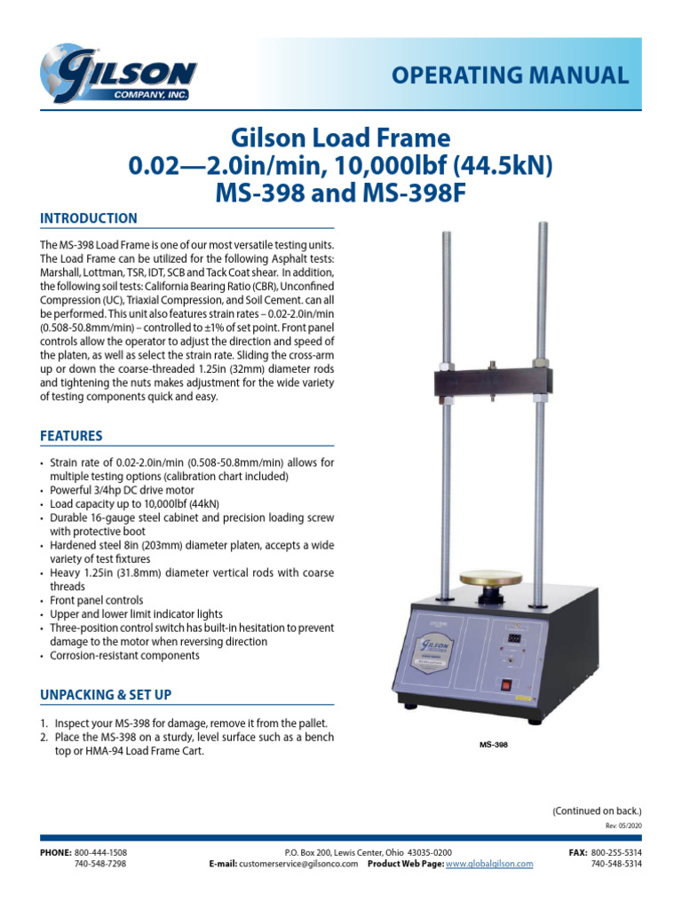 MS-398 Load Frame for Asphalt & Soil Tests | PDF | Electrical ...