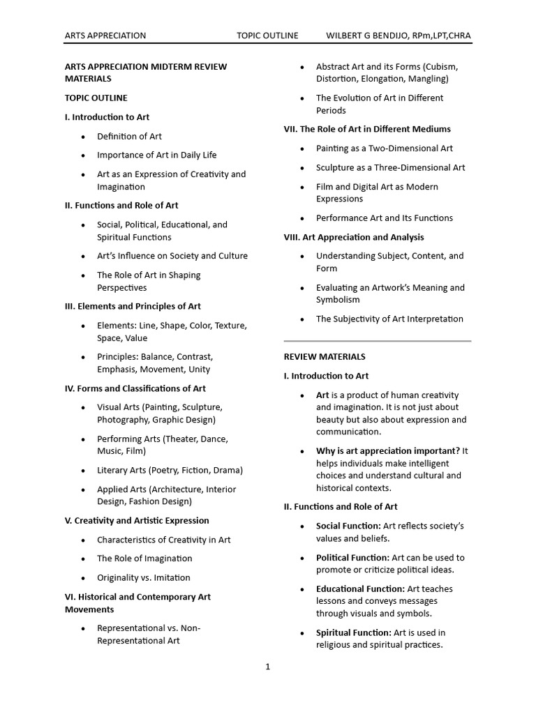 Arts Appreciation Midterm Review 2 | PDF | The Arts | Paintings