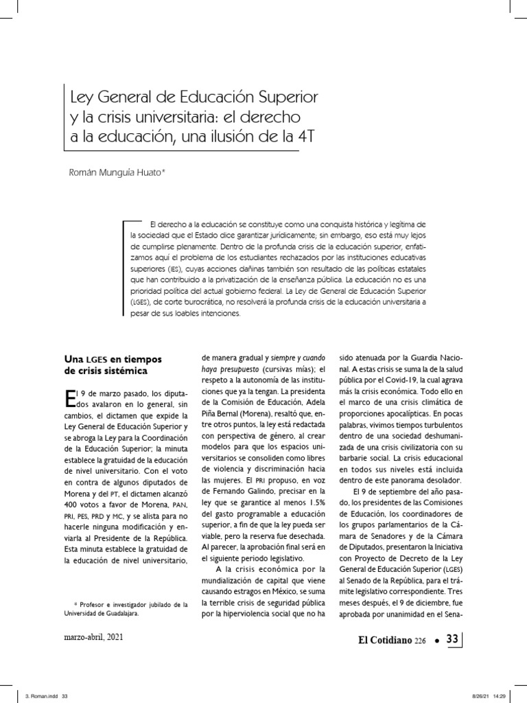 Ley General de Educación Superior y La Crisis Universitaria | PDF ...