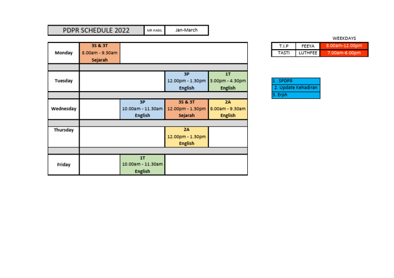 2022 PDPR Schedule for English Classes | PDF