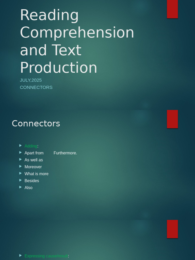 Connectors for Reading Comprehension | PDF