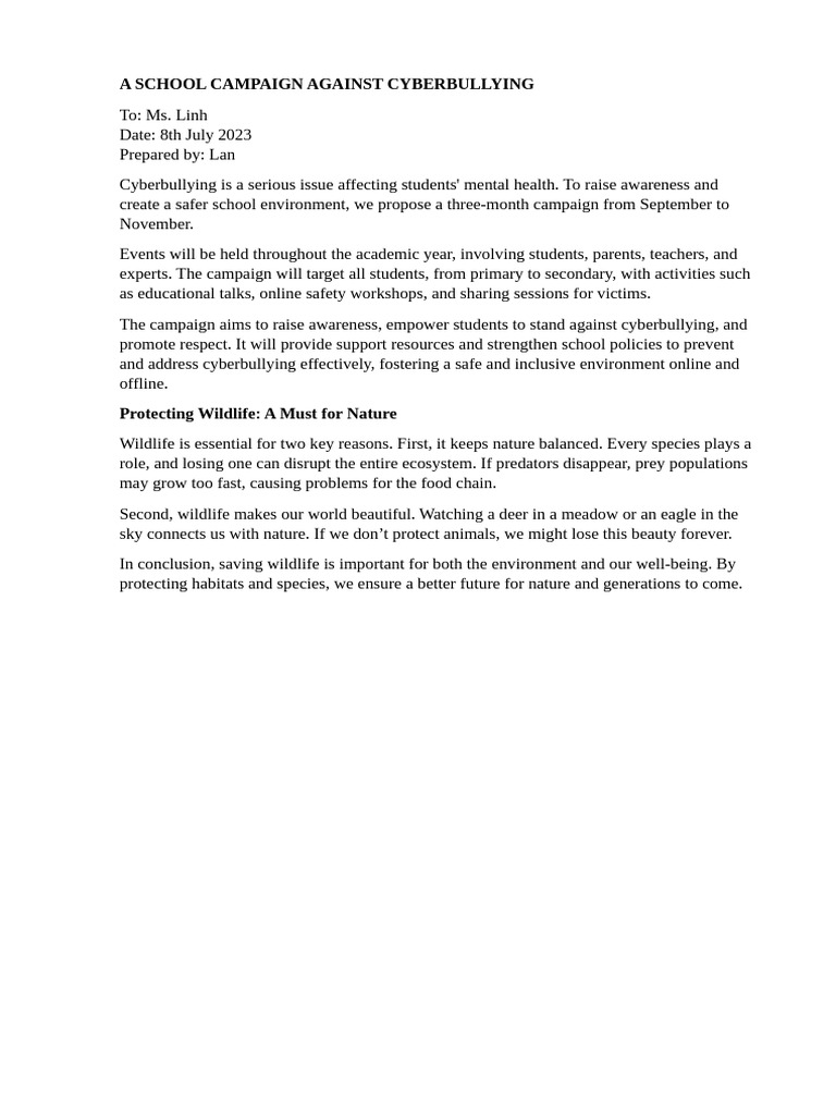 School Cyberbullying Awareness Campaign | PDF