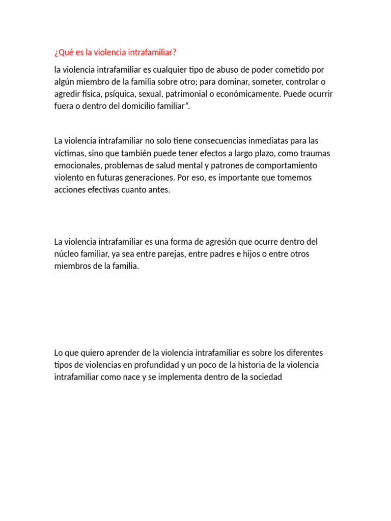 Tipos y Consecuencias de la Violencia Intrafamiliar | PDF