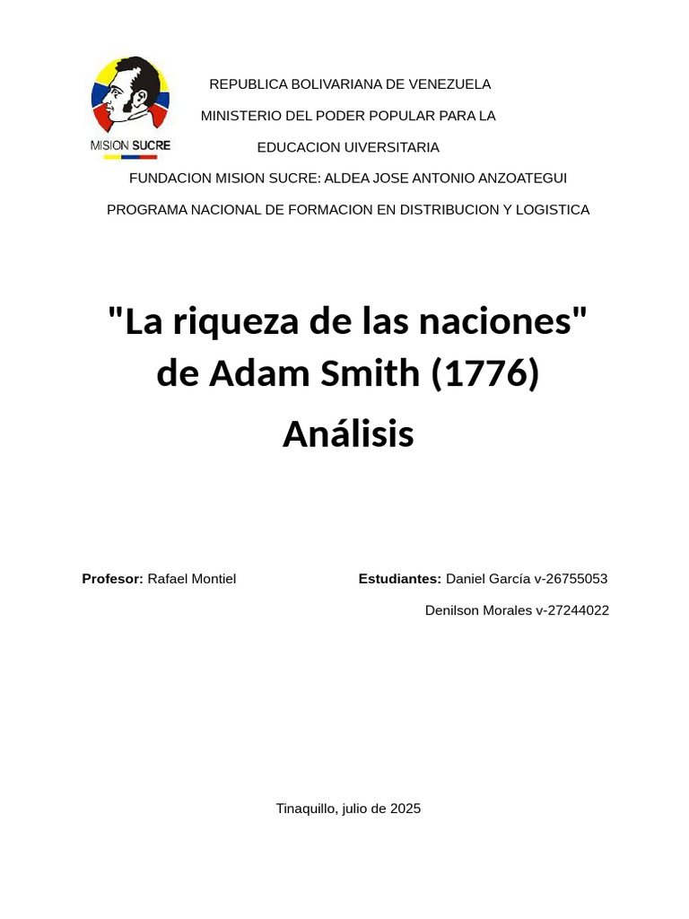 La Riqueza de Las Naciones Daniel y Denilson | PDF | Oferta (economía ...