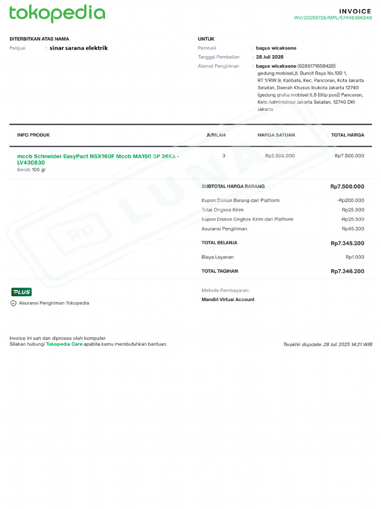 Invoice MCCB Baru | PDF