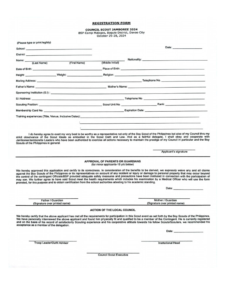 Council Jamboree Registration Form | PDF