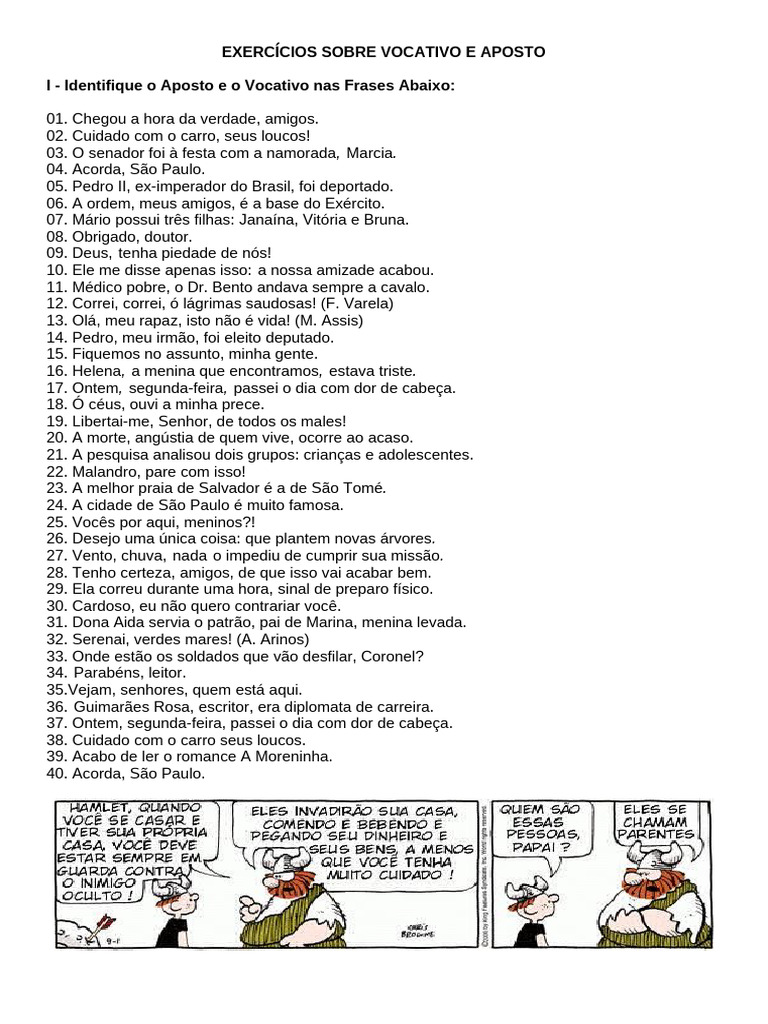 Exercícios de Aposto e Vocativo | PDF