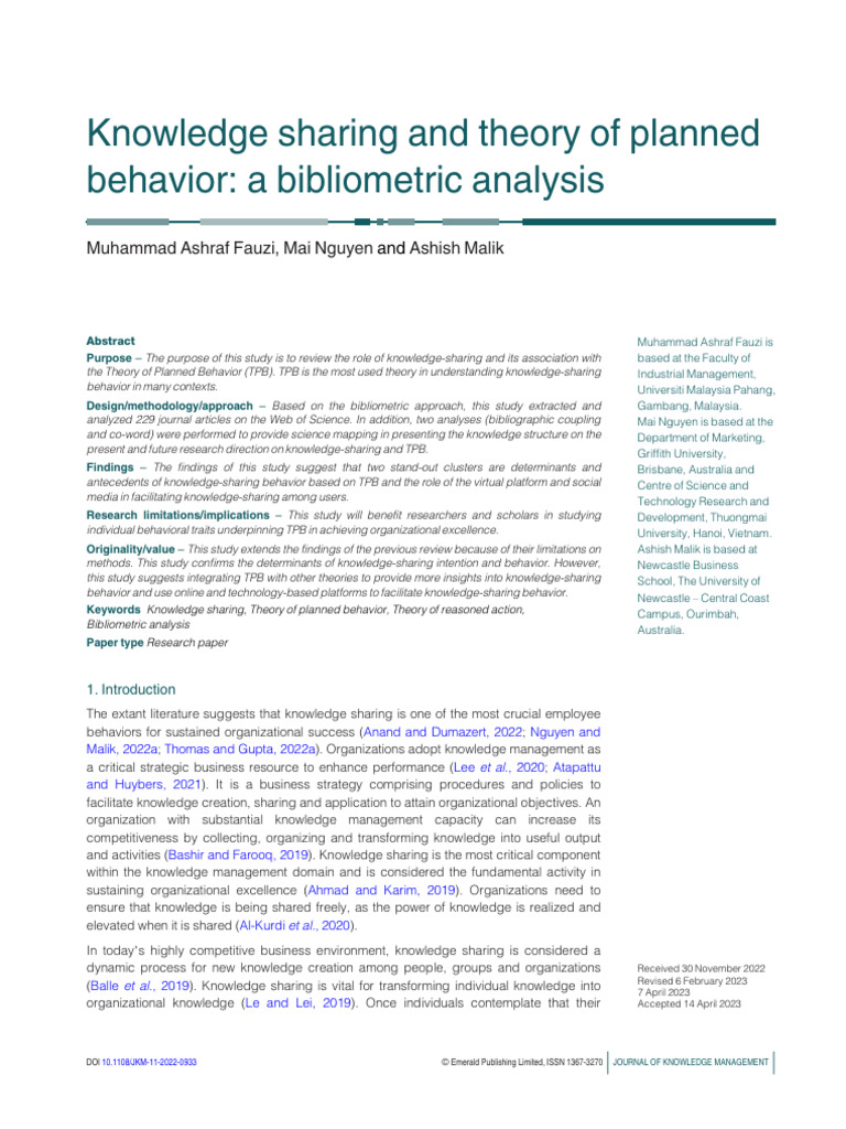 Knowledge Sharing & Planned Behavior Analysis | PDF | Psychological ...