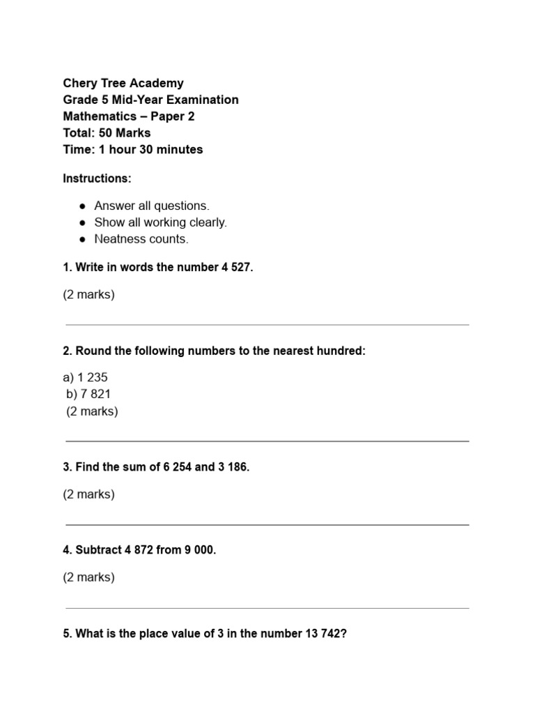 Grade 5 Maths Paper 2) | PDF