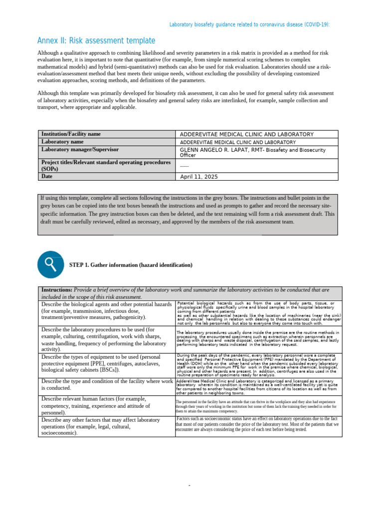 Risk Assessment Form 2024 | PDF | Laboratories | Risk