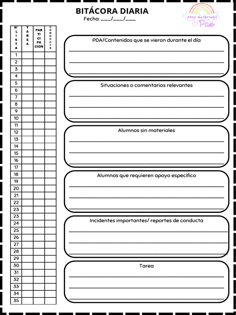 Bitácora Diaria y Semanal Escolar | PDF