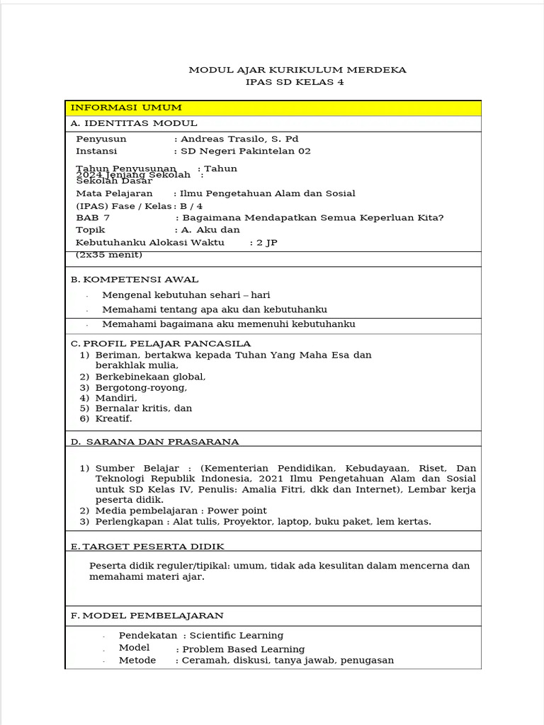 Modul Ajar IPAS Kelas 4 SD 2024 | PDF | Karier & Perkembangan