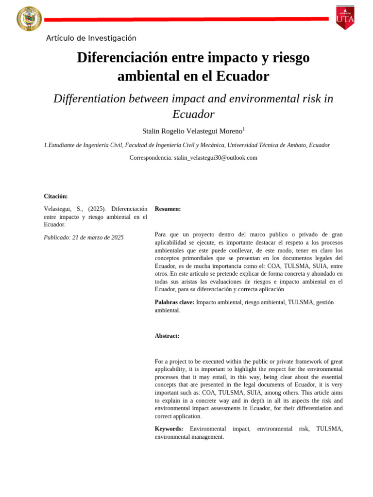 Diferencia entre riesgo e impacto ambiental | PDF | Entorno natural ...