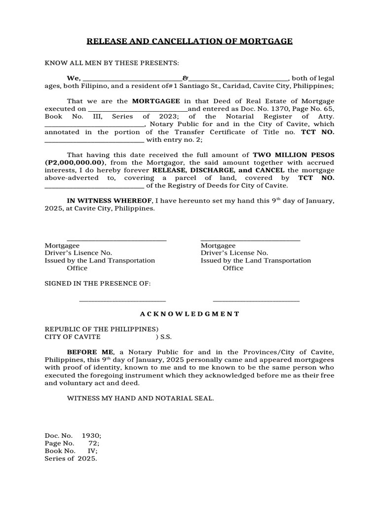Release and Cancellation of Mortgage | PDF