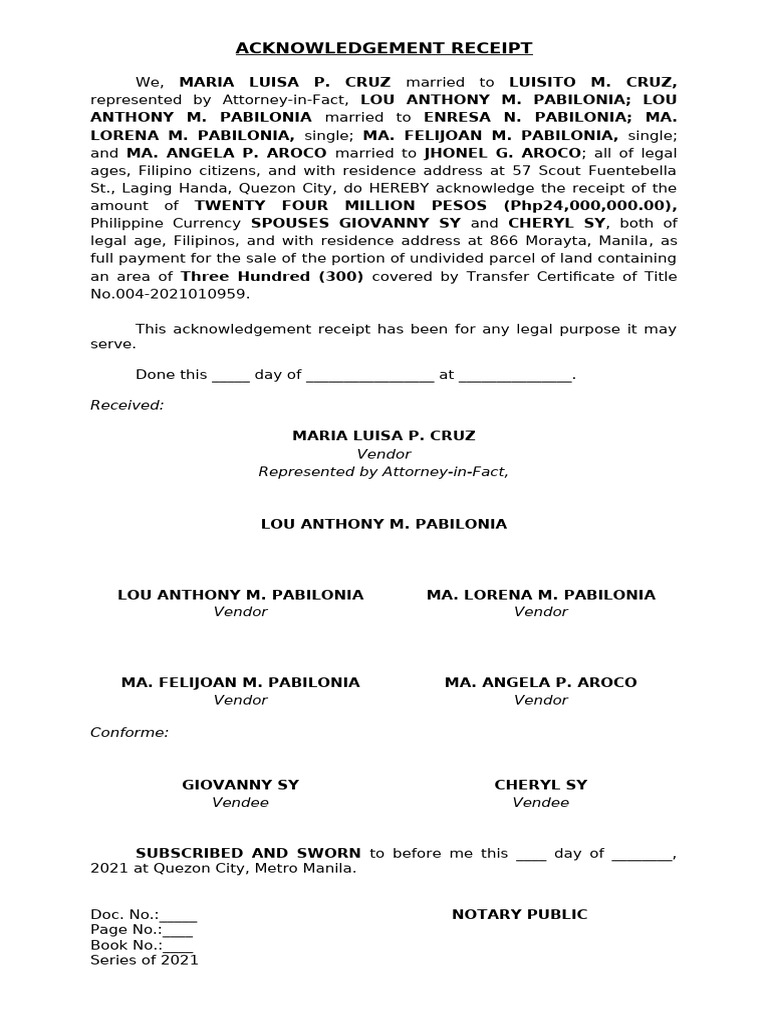 Acknowledgement Receipt for Land Sale | PDF | Philippines | Manila