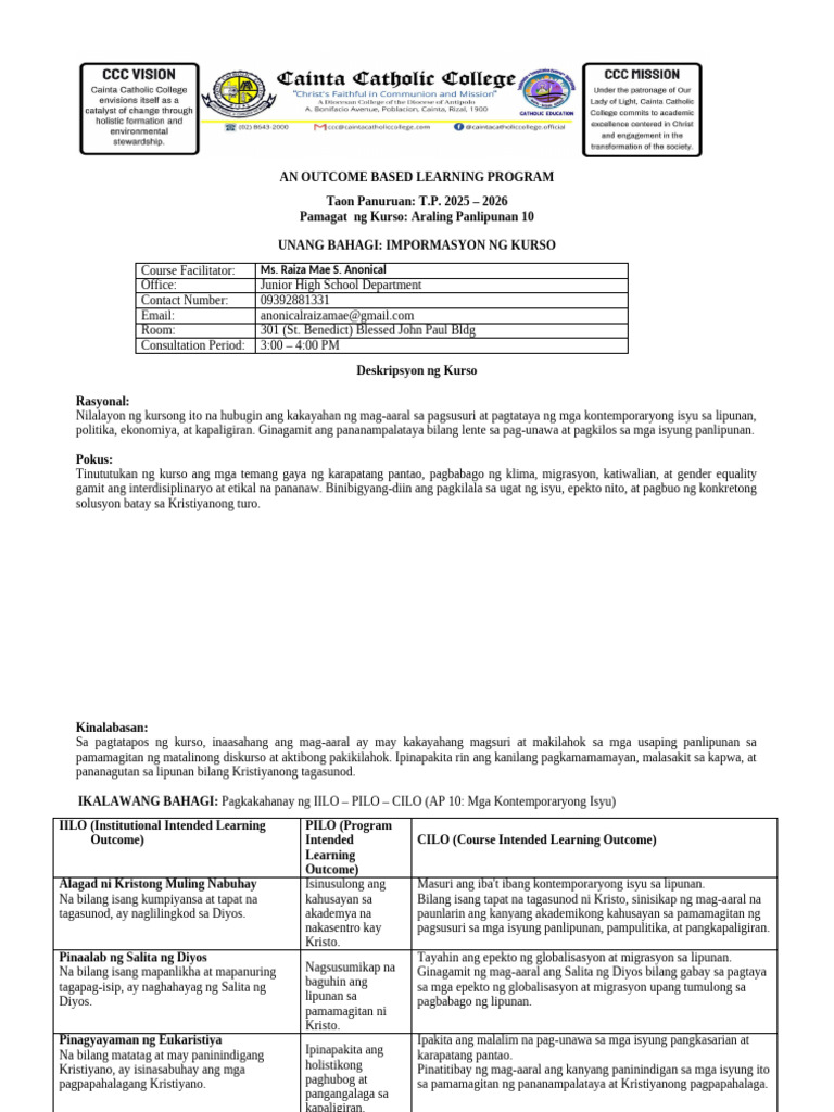 AP 10 Outcome Based Learning Program | PDF