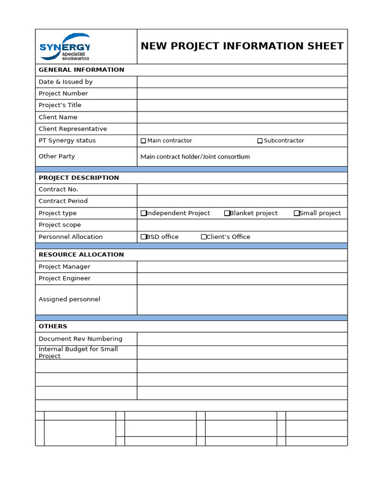 FPRJ-02 NPIS - New Project Index Sheet Rev.1 | PDF