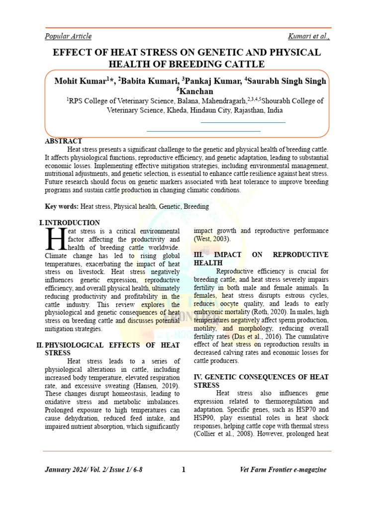 Heat Stress Impact on Breeding Cattle | PDF | Probiotic | Biofilm