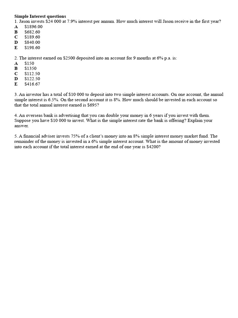 Simple Interest Calculation Problems | PDF
