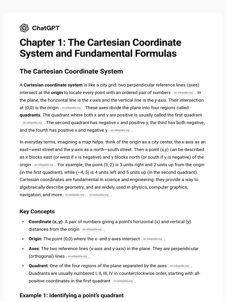 Cartesian Coordinates and Formulas | PDF | Cartesian Coordinate System ...