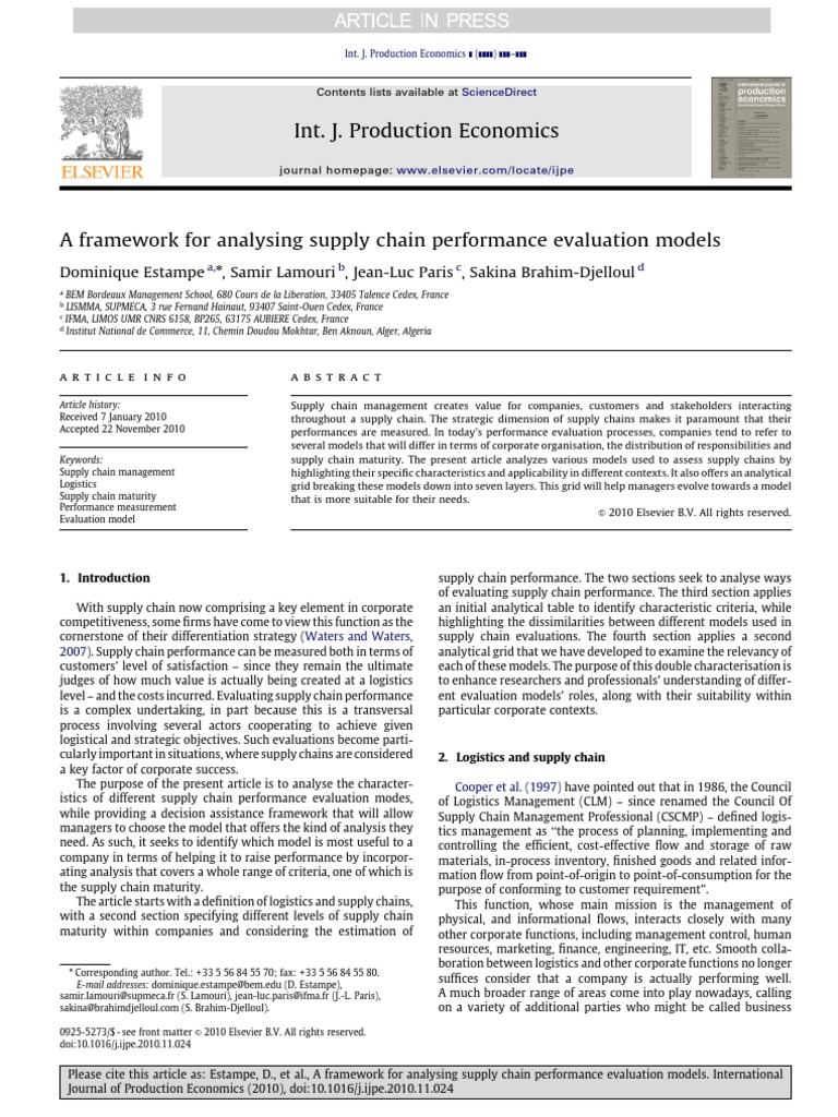 Supply Chain Performance Evaluation Framework | PDF | Supply Chain ...