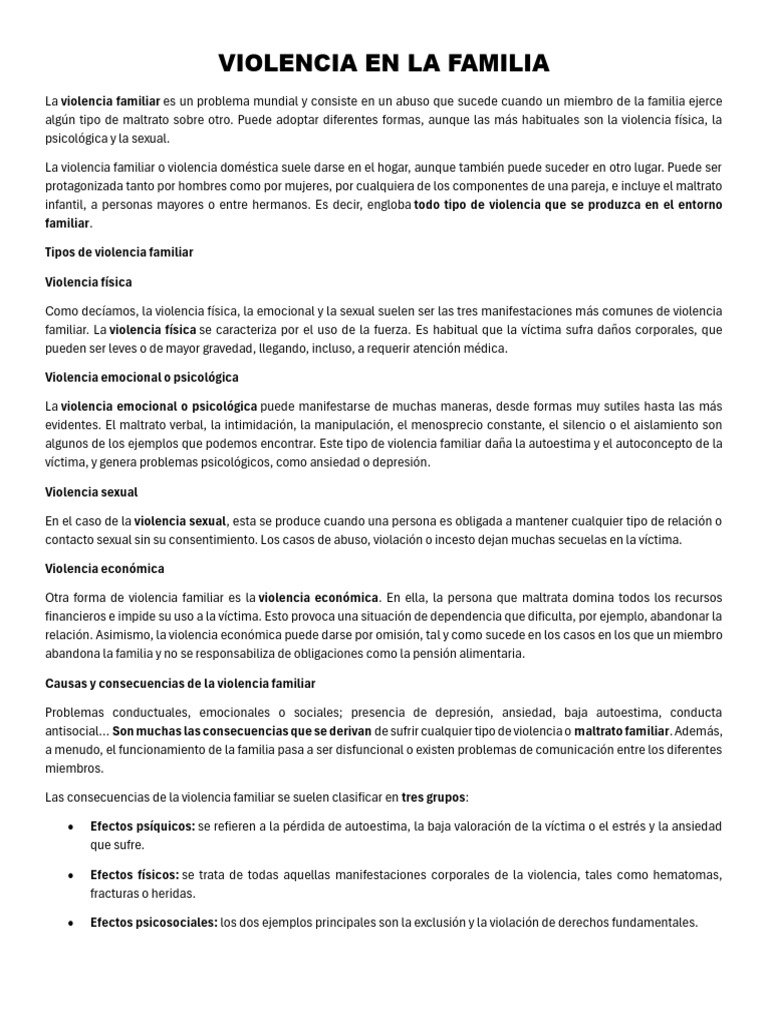 Violencia en La Familia | PDF | Violencia doméstica | Violencia