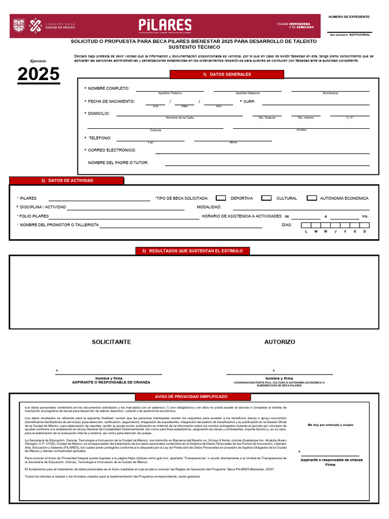Solicitud Beca PILARES Bienestar 2025 | PDF | México | Ciudad de México