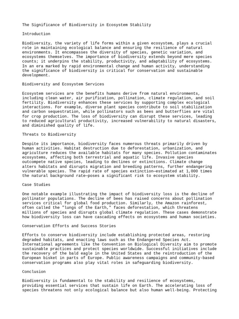 Biodiversity's Role in Ecosystem Stability | PDF | Biodiversity | Ecosystem