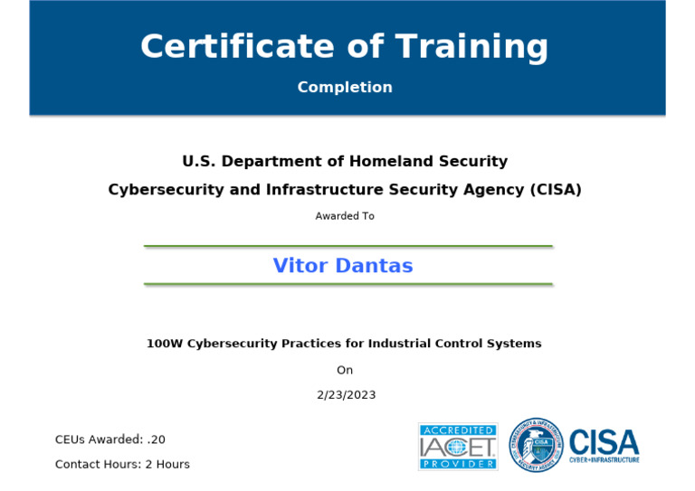Cybersecurity Practices For Industrial Control Systems (100W) Cert | PDF