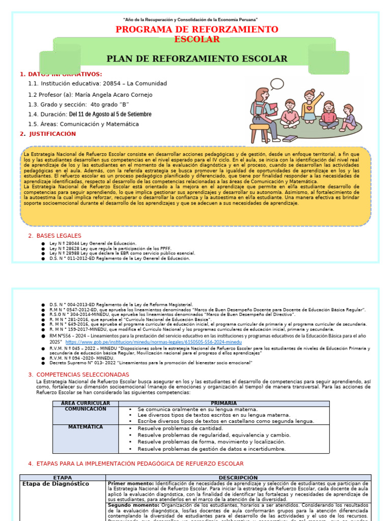 Plan de Refuerzo Escolar 2025 IV Ciclo | PDF | Aprendizaje | Evaluación