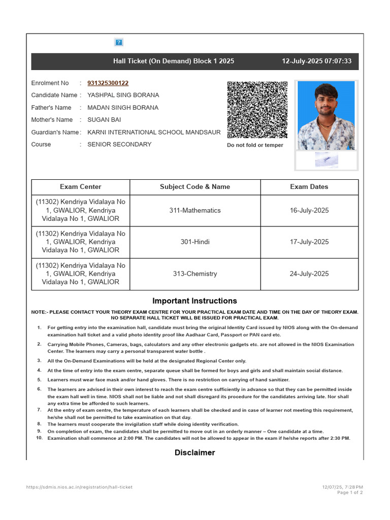 Hall Ticket for On-Demand Exams 2025 | PDF