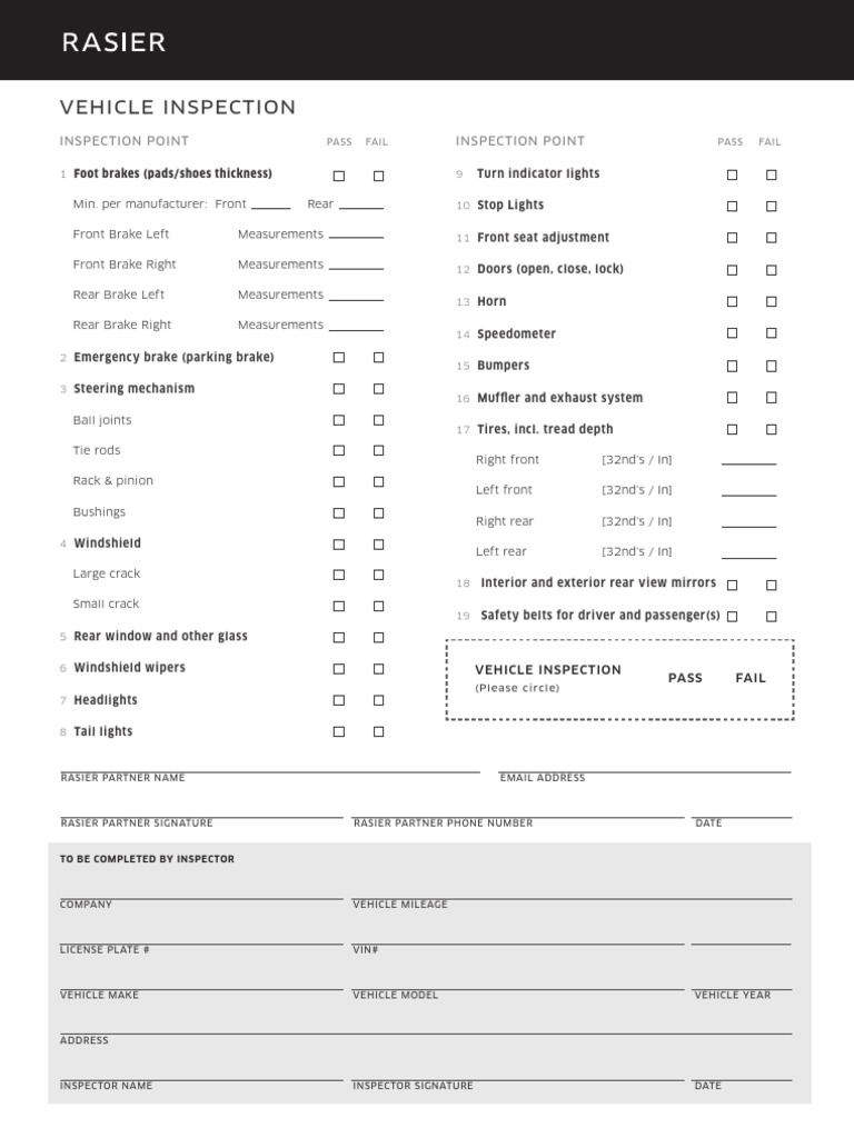 TNC Vehicle Inspection Checklist | PDF | Brake | Vehicles