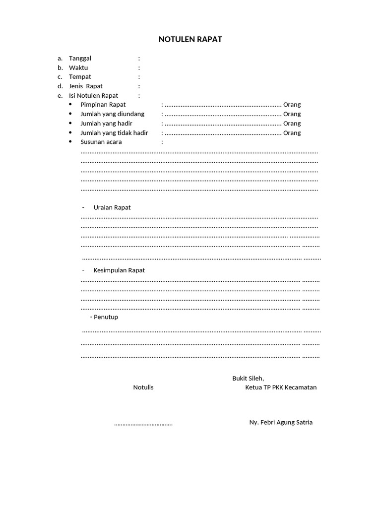 Contoh Notulen Rapat Dinas | PDF