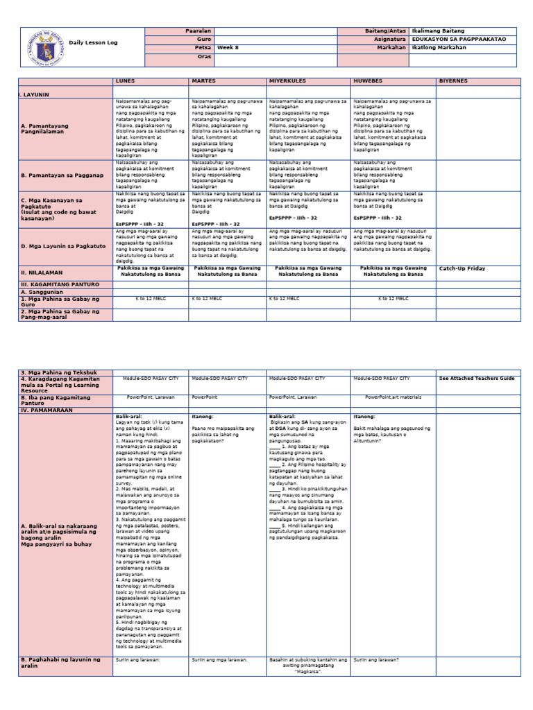 DLL Week 8-q3 Esp 5 | PDF