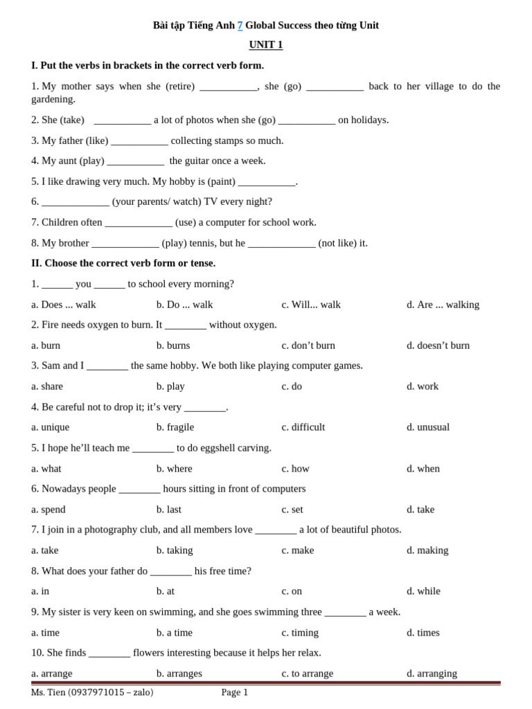 English Exercises for Grade 7 Units | PDF | Wound | Wind Turbine