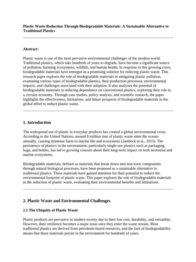 Biodegradable Materials: Reducing Plastic Waste | PDF | Plastic ...