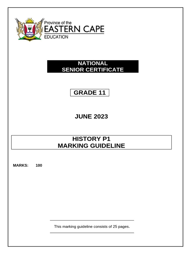Grade 11 History P1 Marking Guideline | PDF