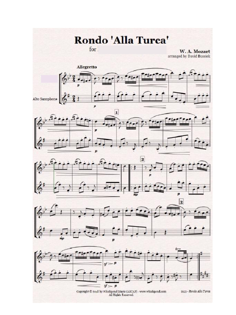 Rondó Alla Turca Violín y Sax Alto | PDF