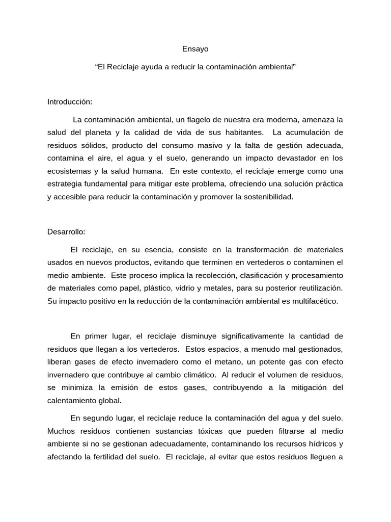 Reciclaje: Clave para reducir contaminación | PDF | Residuos ...