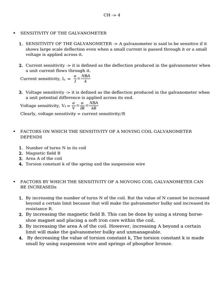 Factors Affecting Galvanometer Sensitivity | PDF