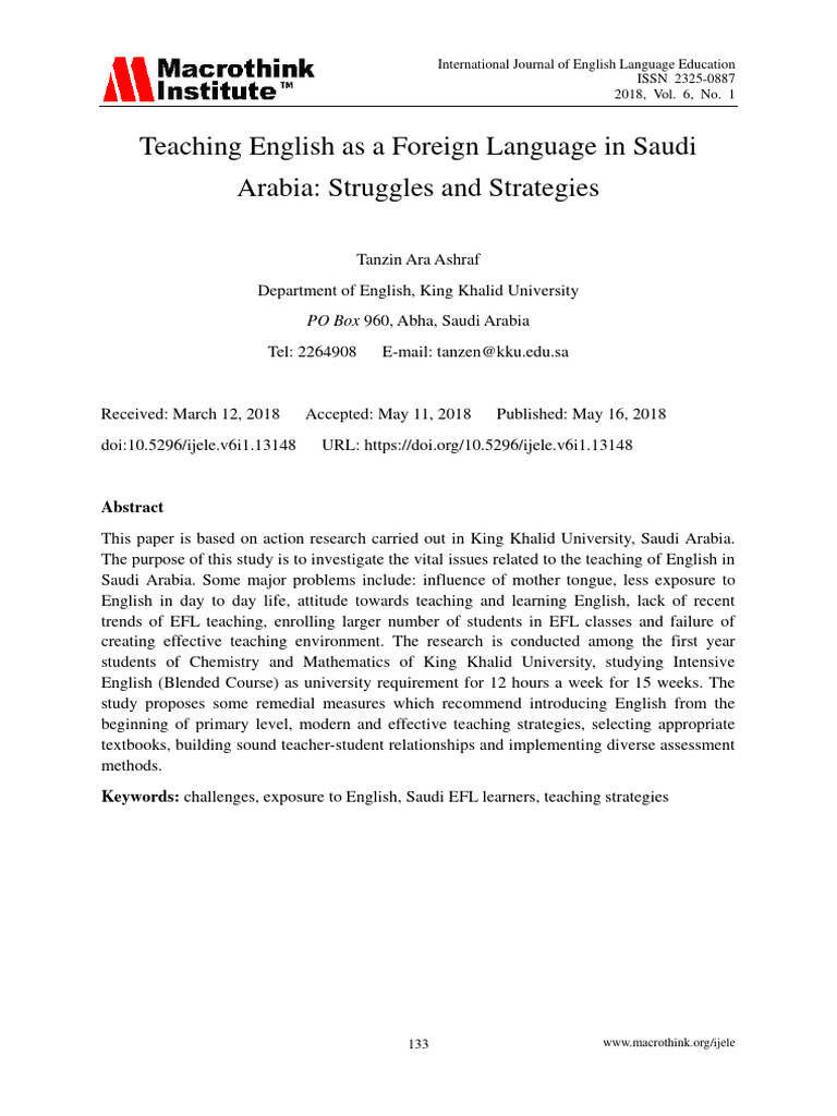 EFL Teaching Challenges in Saudi Arabia | PDF | English As A Second Or ...