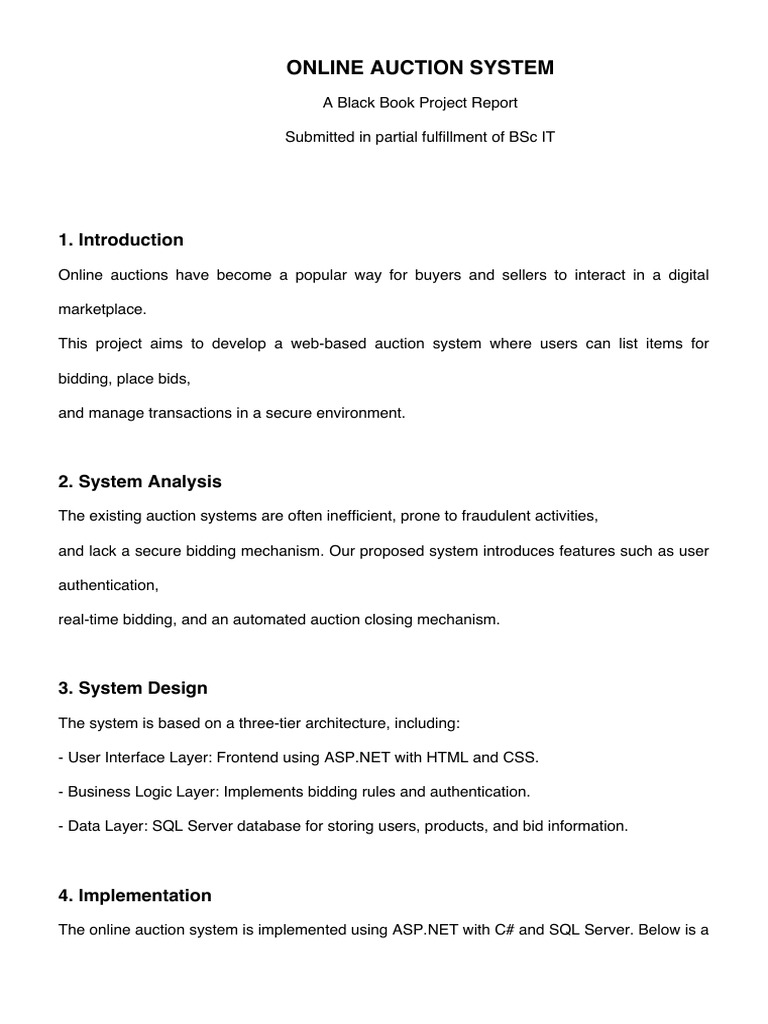 Online Auction System Project Report | PDF