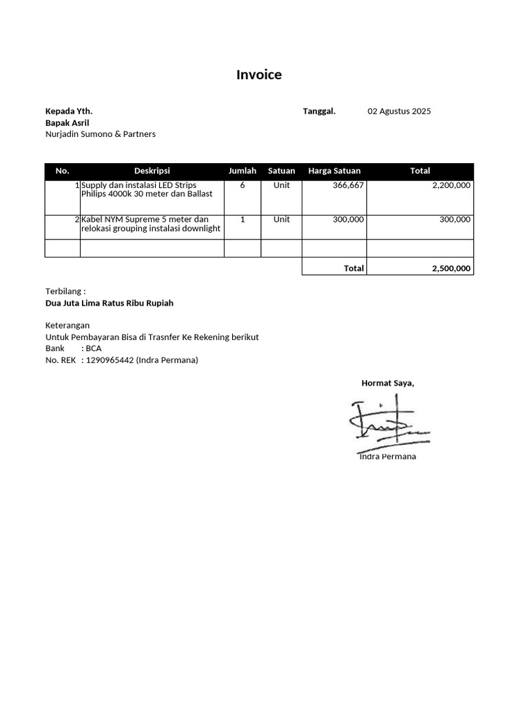 Contoh Invoice untuk Download Excel | PDF