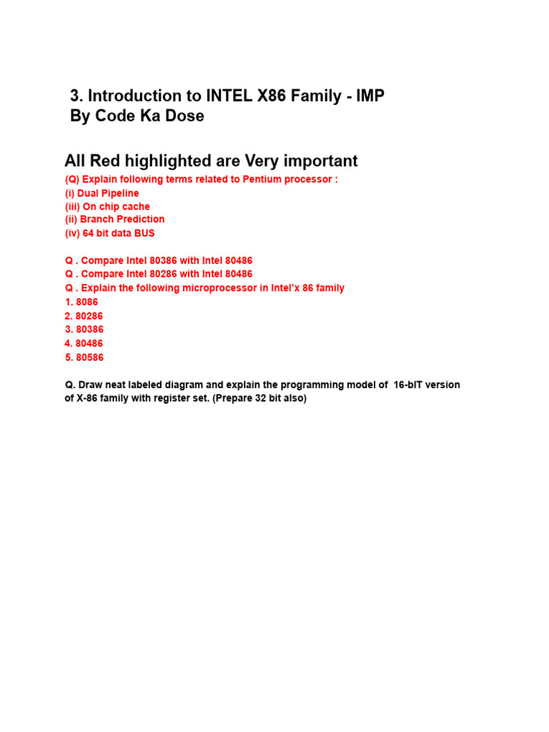 4. Introduction to INTEL X86 Family - IMP | PDF